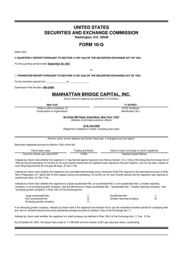 Thumbnail Manhattan Bridge Capital
 10-Q Quarterly Report FY 