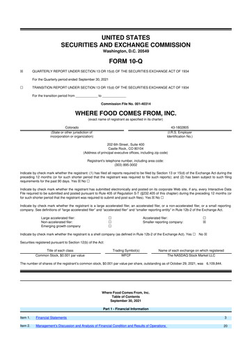 Thumbnail Where Food Comes From 10-Q Quarterly Report FY2021 