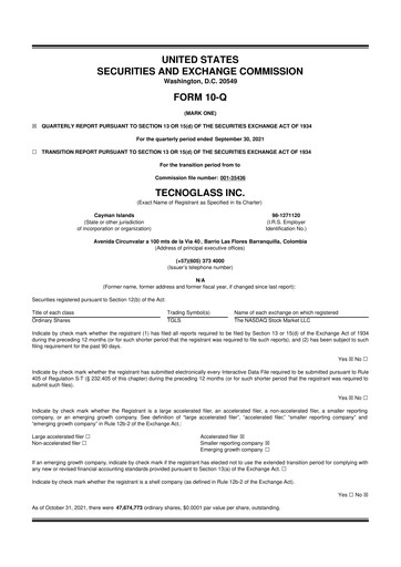 Thumbnail Tecnoglass 10-Q Quarterly Report FY2021 