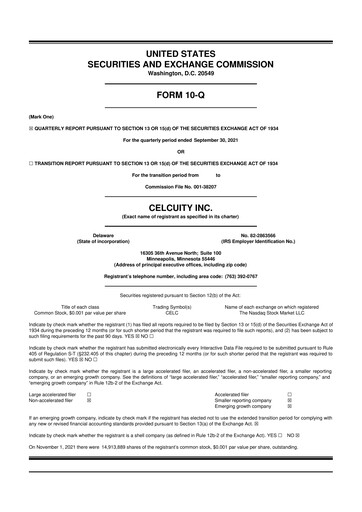 Vorschaubild Celcuity Inc. 10-Q Quartalsbericht 2021 