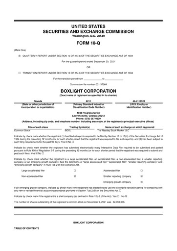 Miniature Boxlight
 10-Q Rapport trimestriel 2021 