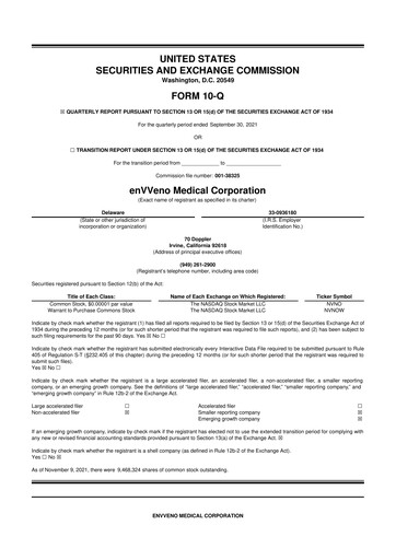Miniature enVVeno Medical Corporation 10-Q Rapport trimestriel 2021 