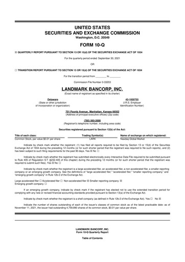 Thumbnail Landmark Bancorp 10-Q Quarterly Report FY2021 