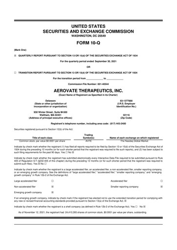 Thumbnail Aerovate Therapeutics 10-Q Quarterly Report FY2021 