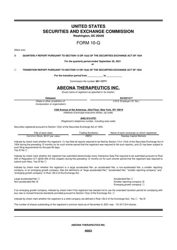 Vorschaubild Abeona Therapeutics
 10-Q Quartalsbericht 2021 