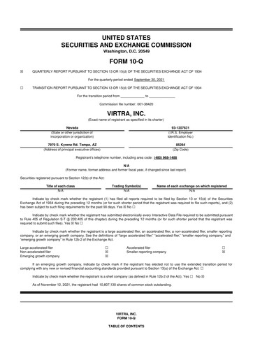 Thumbnail VirTra 10-Q Quarterly Report FY2021 