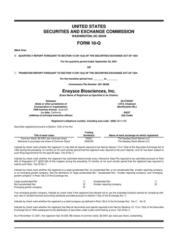 Vorschaubild Ensysce Biosciences 10-Q Quartalsbericht 2021 
