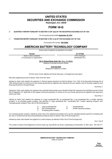 Thumbnail American Battery Technology Company 10-Q Quarterly Report FY2021 