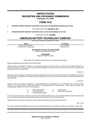 Thumbnail American Battery Technology Company 10-Q Quarterly Report FY2022 