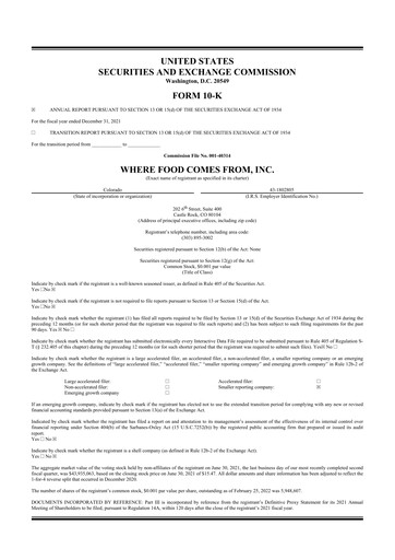 Thumbnail Where Food Comes From 10-K Annual Report 2021