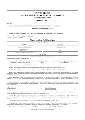 Miniature Xtant Medical 10-K Rapport annuel 2021