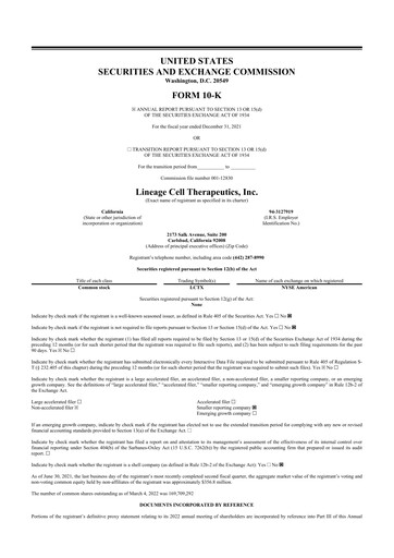 Vorschaubild Lineage Cell Therapeutics
 10-K Jahresbericht 2021