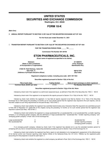 Miniature Eton Pharmaceuticals 10-K Rapport annuel 2021