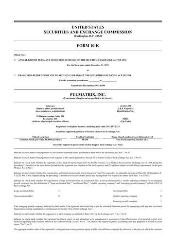Vorschaubild Pulmatrix 10-K Jahresbericht 2021