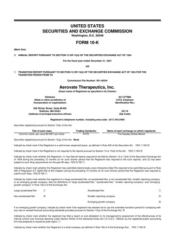 Thumbnail Aerovate Therapeutics 10-K Annual Report 2021