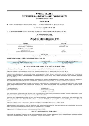 Thumbnail Ensysce Biosciences 10-K Annual Report 2021