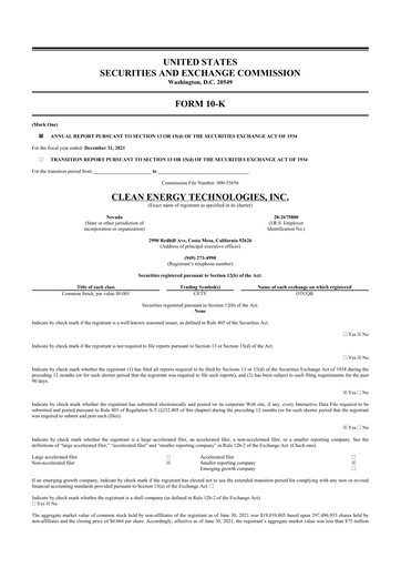 Vorschaubild Clean Energy Technologies 10-K Jahresbericht 2021