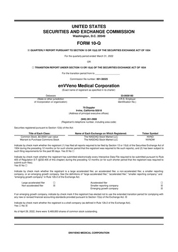 Miniature enVVeno Medical Corporation 10-Q Rapport trimestriel 2022 
