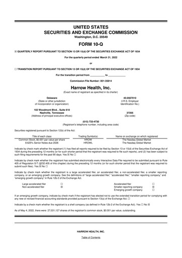 Thumbnail Harrow, Inc. 10-Q Quarterly Report FY2022 