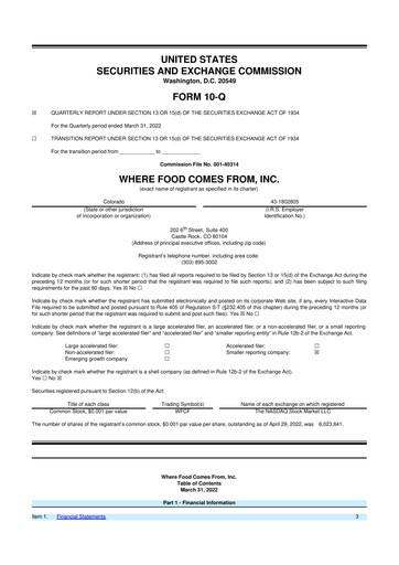 Thumbnail Where Food Comes From 10-Q Quarterly Report FY2022 