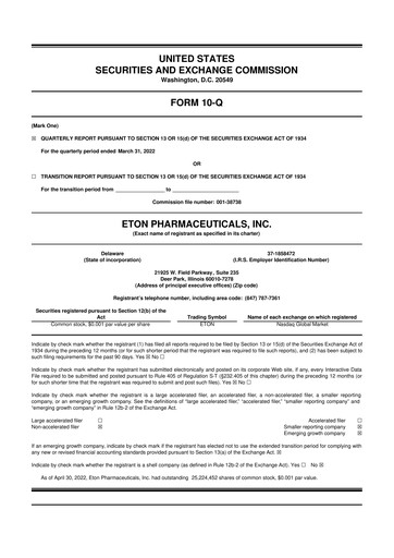 Miniature Eton Pharmaceuticals 10-Q Rapport trimestriel 2022 