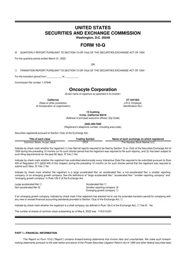 Miniature OncoCyte
 10-Q Rapport trimestriel 2022 