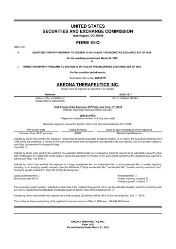 Vorschaubild Abeona Therapeutics
 10-Q Quartalsbericht 2022 