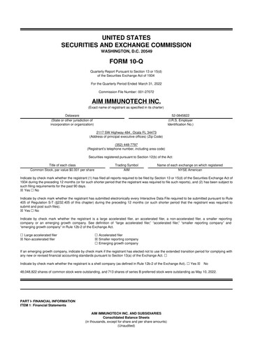 Thumbnail AIM ImmunoTech
 10-Q Quarterly Report FY2022 
