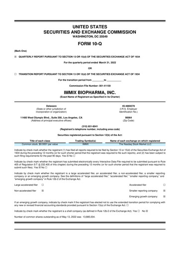 Thumbnail Immix Biopharma 10-Q Quarterly Report FY2022 