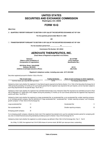 Thumbnail Aerovate Therapeutics 10-Q Quarterly Report FY2022 