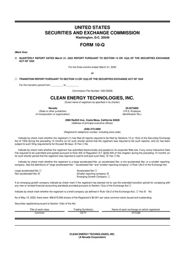 Thumbnail Clean Energy Technologies 10-Q Quarterly Report FY2022 