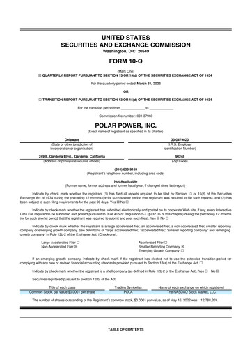 Miniature Polar Power
 10-Q Rapport trimestriel 2022 