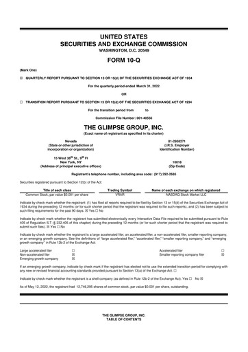 Thumbnail The Glimpse Group 10-Q Quarterly Report FY2022 