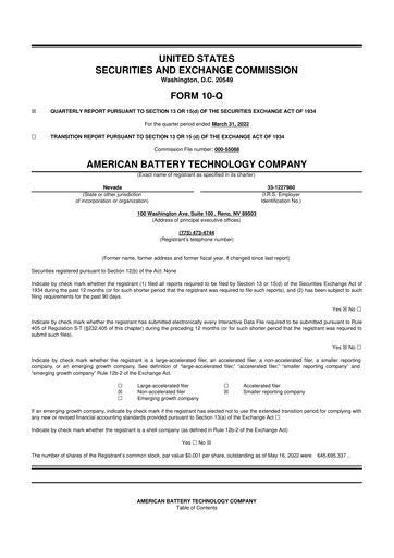 Thumbnail American Battery Technology Company 10-Q Quarterly Report FY2022 