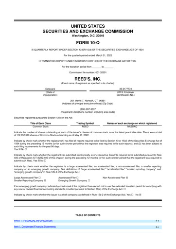 Vorschaubild Reed's, Inc. 10-Q Quartalsbericht  