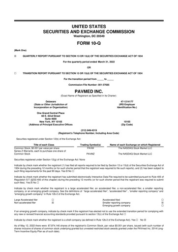 Miniature PAVmed
 10-Q Rapport trimestriel 2022 