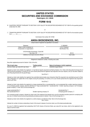 Vorschaubild Anixa Biosciences 10-Q Quartalsbericht 2022 