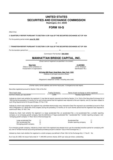 Thumbnail Manhattan Bridge Capital
 10-Q Quarterly Report FY 
