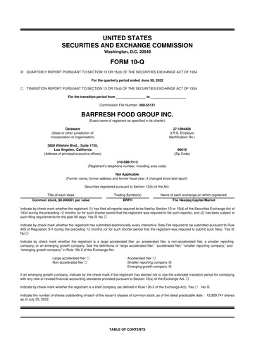 Miniature Barfresh Food Group 10-Q Rapport trimestriel  