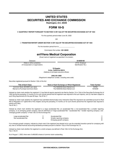 Miniature enVVeno Medical Corporation 10-Q Rapport trimestriel 2022 