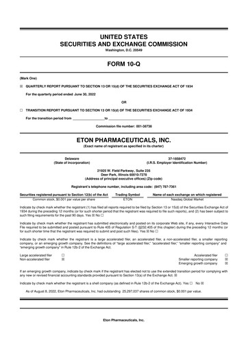 Miniature Eton Pharmaceuticals 10-Q Rapport trimestriel 2022 