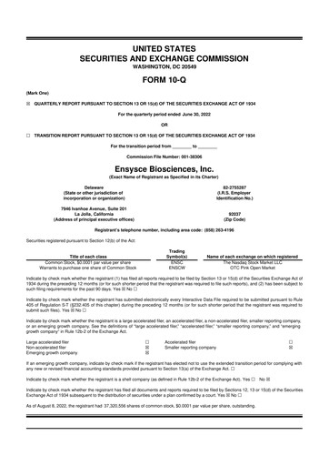 Vorschaubild Ensysce Biosciences 10-Q Quartalsbericht 2022 