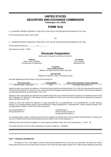 Miniature OncoCyte
 10-Q Rapport trimestriel 2022 