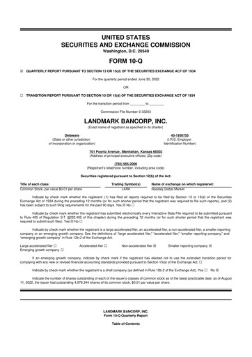 Thumbnail Landmark Bancorp 10-Q Quarterly Report FY2022 