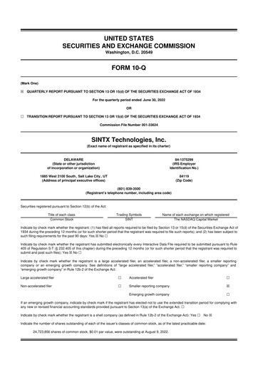 Thumbnail SINTX Technologies
 10-Q Quarterly Report FY2022 