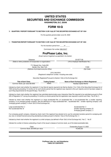Thumbnail ProPhase Labs 10-Q Quarterly Report FY2022 