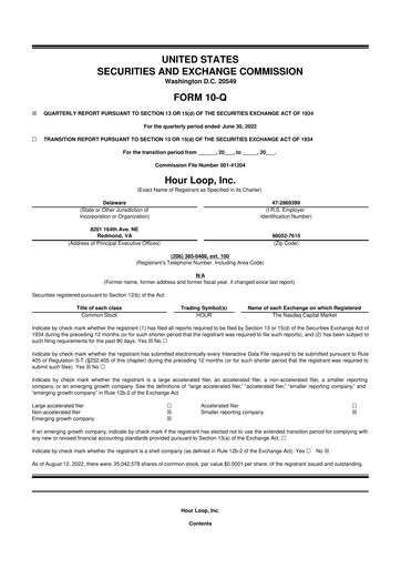 Miniature Hour Loop 10-Q Rapport trimestriel  