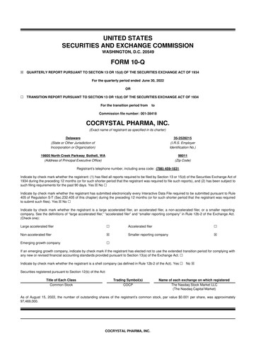 Thumbnail Cocrystal Pharma
 10-Q Quarterly Report FY2022 