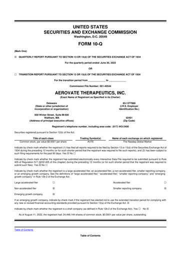 Thumbnail Aerovate Therapeutics 10-Q Quarterly Report FY2022 