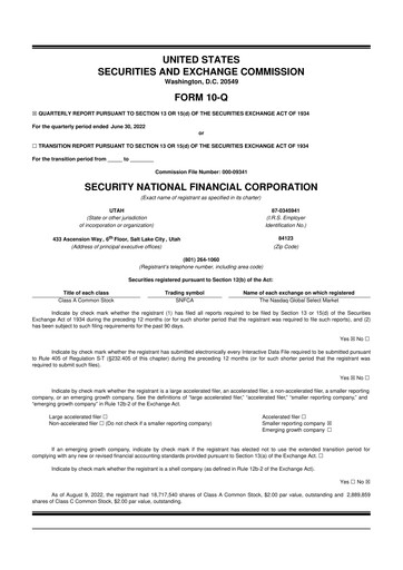 Miniature Security National Financial Corporation 10-Q Rapport trimestriel 2022 